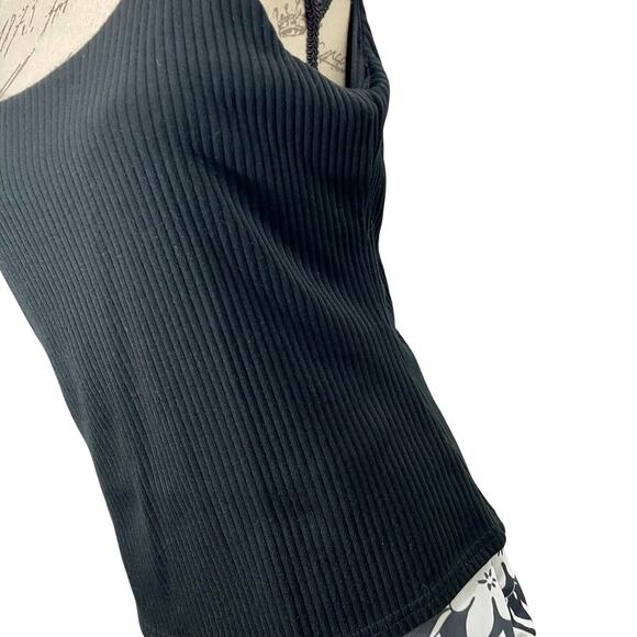 Vintage 90s Ultra Dress NY Ribbed Knit Tank Dress Mixed Media Floral Y2K Sz 14 - Picture 4 of 9